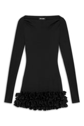 Black Frill Detailed Jersey Mini Dress